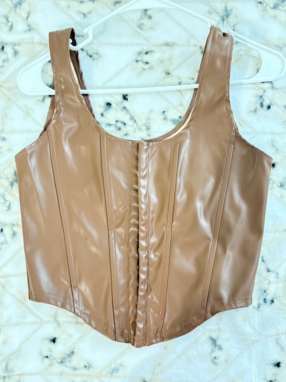 Windsor Faux Leather Corset Tank Top in Tan